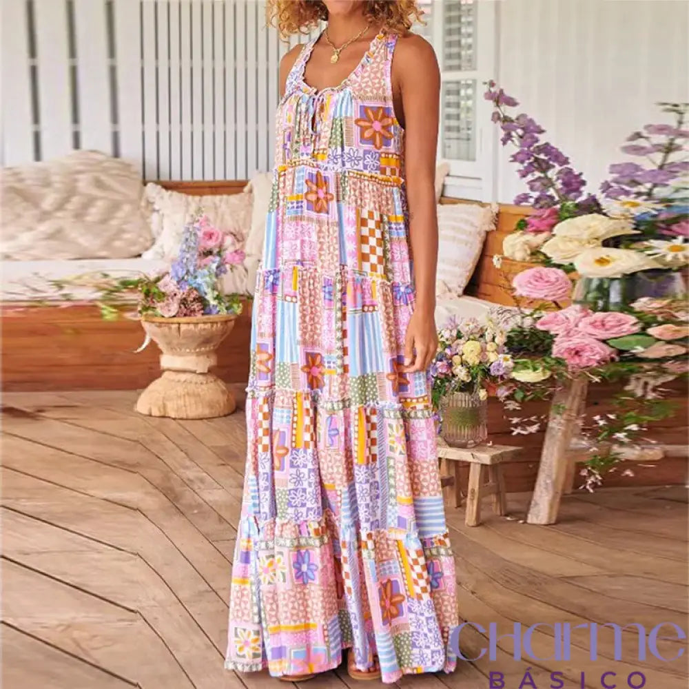 Fashion Vintage Print Long Dress Women Summer Maxi Dresses For Women Elegant Party Dress Robe