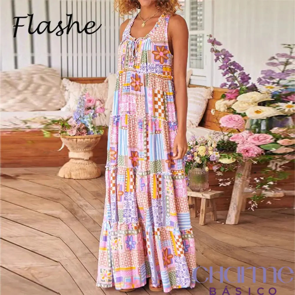 Fashion Vintage Print Long Dress Women Summer Maxi Dresses For Women Elegant Party Dress Robe