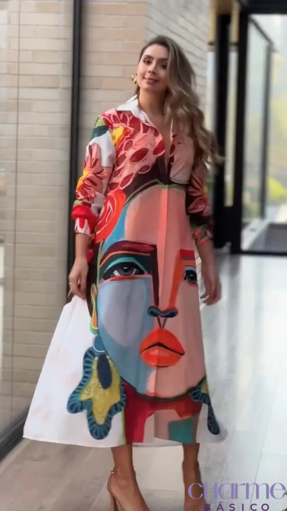 Vestido Artístico Helena – Estilo e Arte em Cada Detalhe