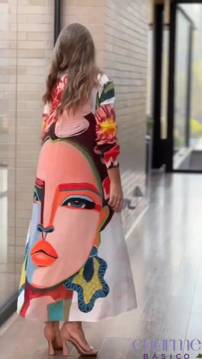 Vestido Artístico Helena – Estilo e Arte em Cada Detalhe