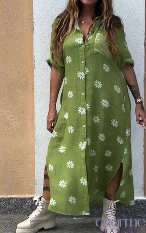 Vestido Longo de Linho Estampado Margarida