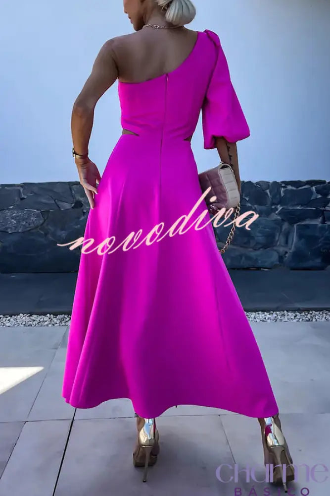 Vestido Midi de Um Ombro Só Rosa Mariana