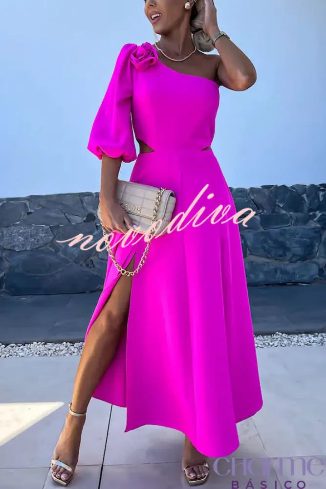 Vestido Midi de Um Ombro Só Rosa Mariana