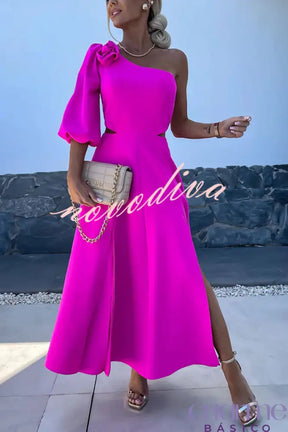 Vestido Midi de Um Ombro Só Rosa Mariana