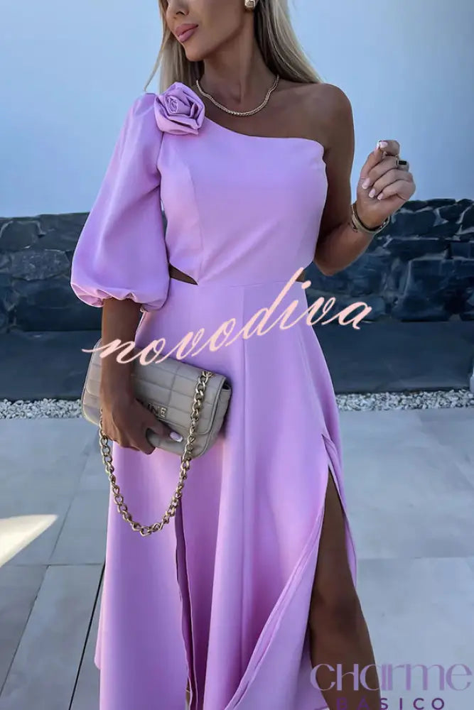 Vestido Midi de Um Ombro Só Rosa Mariana