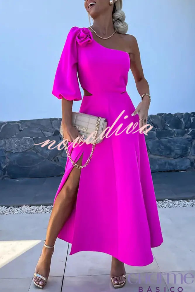 Vestido Midi de Um Ombro Só Rosa Mariana