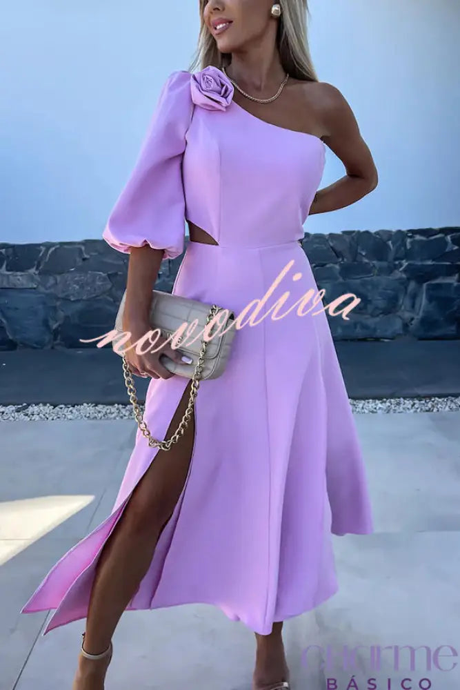 Vestido Midi de Um Ombro Só Rosa Mariana