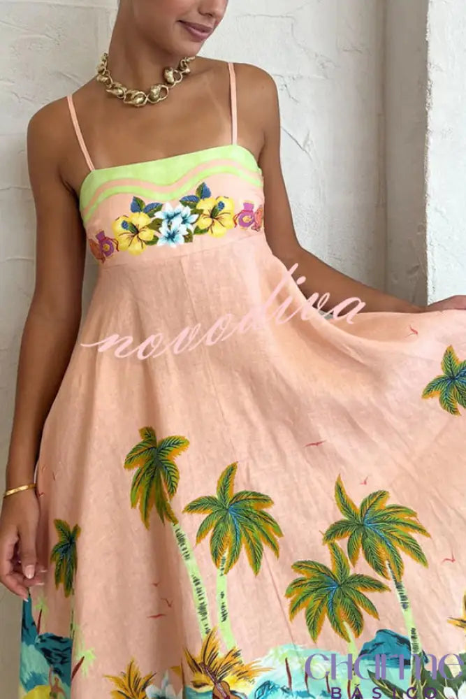 Vestido Midi Estampado Tropical Isabela