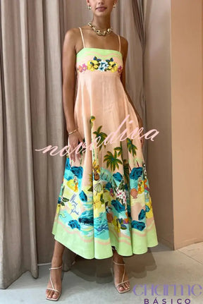 Vestido Midi Estampado Tropical Isabela