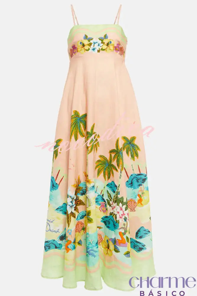 Vestido Midi Estampado Tropical Isabela